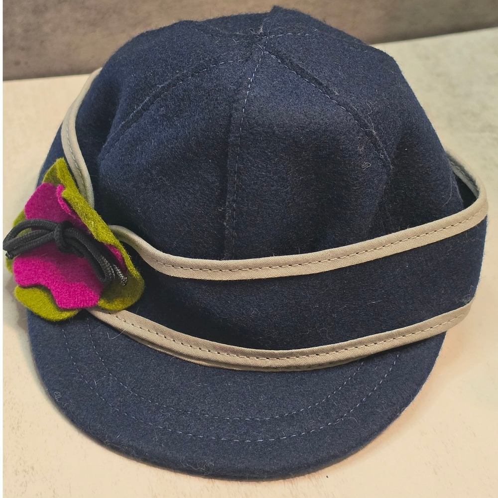 Lil Stormy Kromer Kids Wool Blend Cap Navy Blue Flower Earband Hat Size Medium